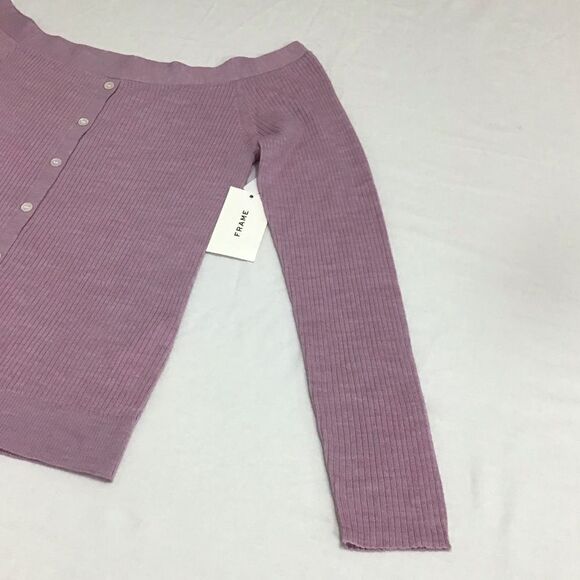 Frame Denim Lavender Off The Shoulder Ribbed Button Detail Cardigan Size M NWT - Picture 5 of 9
